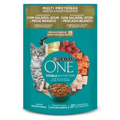 Alimento Húmedo Gato Adulto Sabor Salmón, Atún Y Pescado Blanco Pouch 85 G Purina One