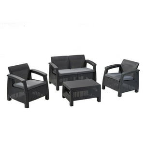 Keter - Juego De Terraza Jardin 2 Cuerpos Corfu Grafito Gris Oscuro