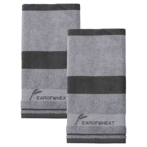 REGALWOVEN Toalla de Mano de Algodón con Rayas de Espiga de Trigo 13 x 29 Pulgadas, Toalla de Baño Suave y Absorbente para Decoración del Hogar, Hotel, Spa Gris 2pk