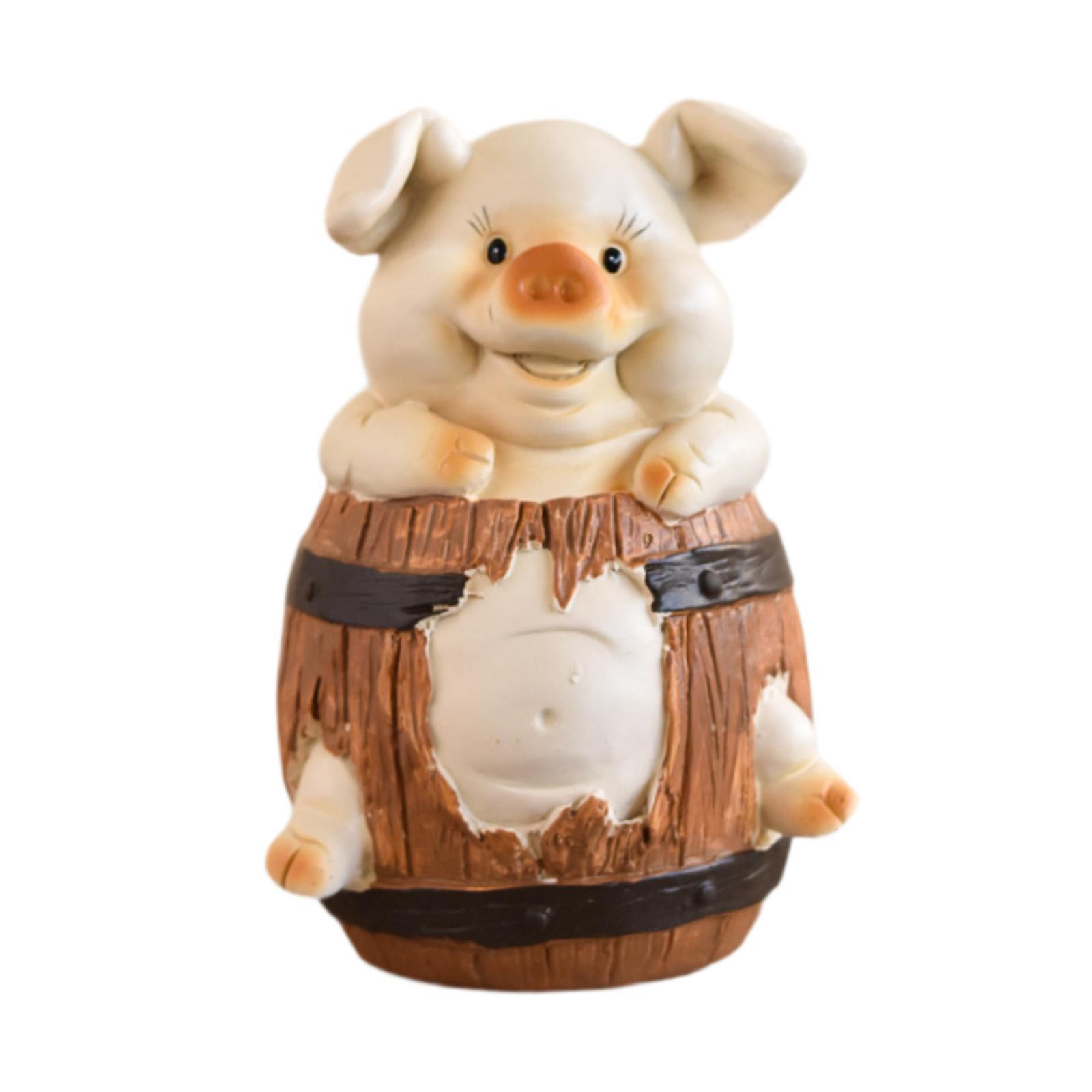 Bothyi - Alcancía De Madera Del Barril De La Caja De Dinero Del Cerdo Del Ornamento De Escritorio Del Ornamento De Polyresin Del Regalo De Las Monedas Del Ahorro
