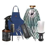 Linastore - Set Barberia Tijeras + Capa + Pechera + Peinetas + Navaja Verde