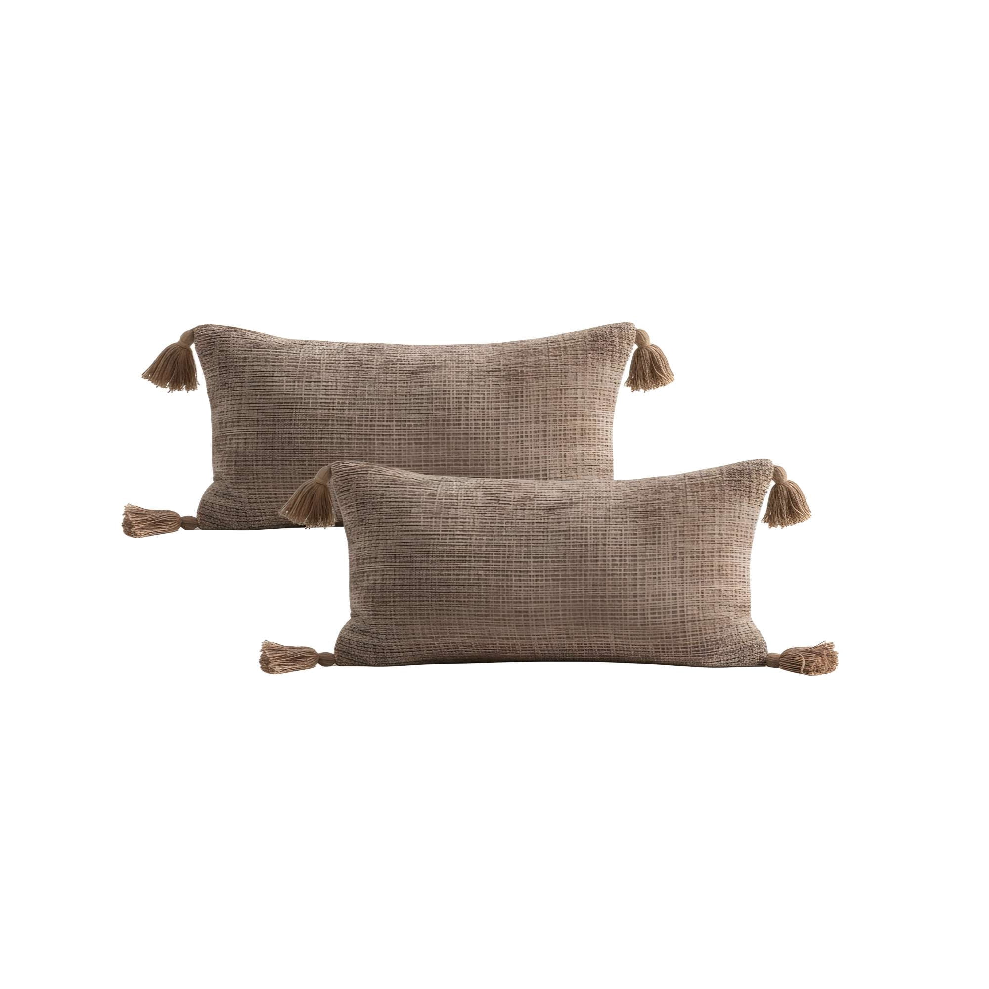 Genérico - Pack De 2 Fundas De Cojin Chenille Con Borlas 30x50 Café