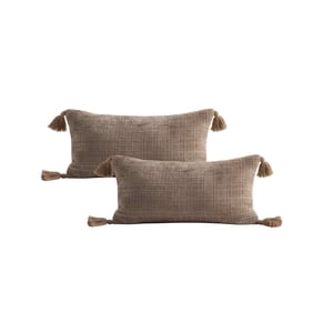 Genérico - Pack De 2 Fundas De Cojin Chenille Con Borlas 30X50 Café