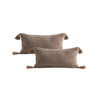 Genérico - Set De 2 Fundas De Cojin Chenille Con Borlas 30X50 Café