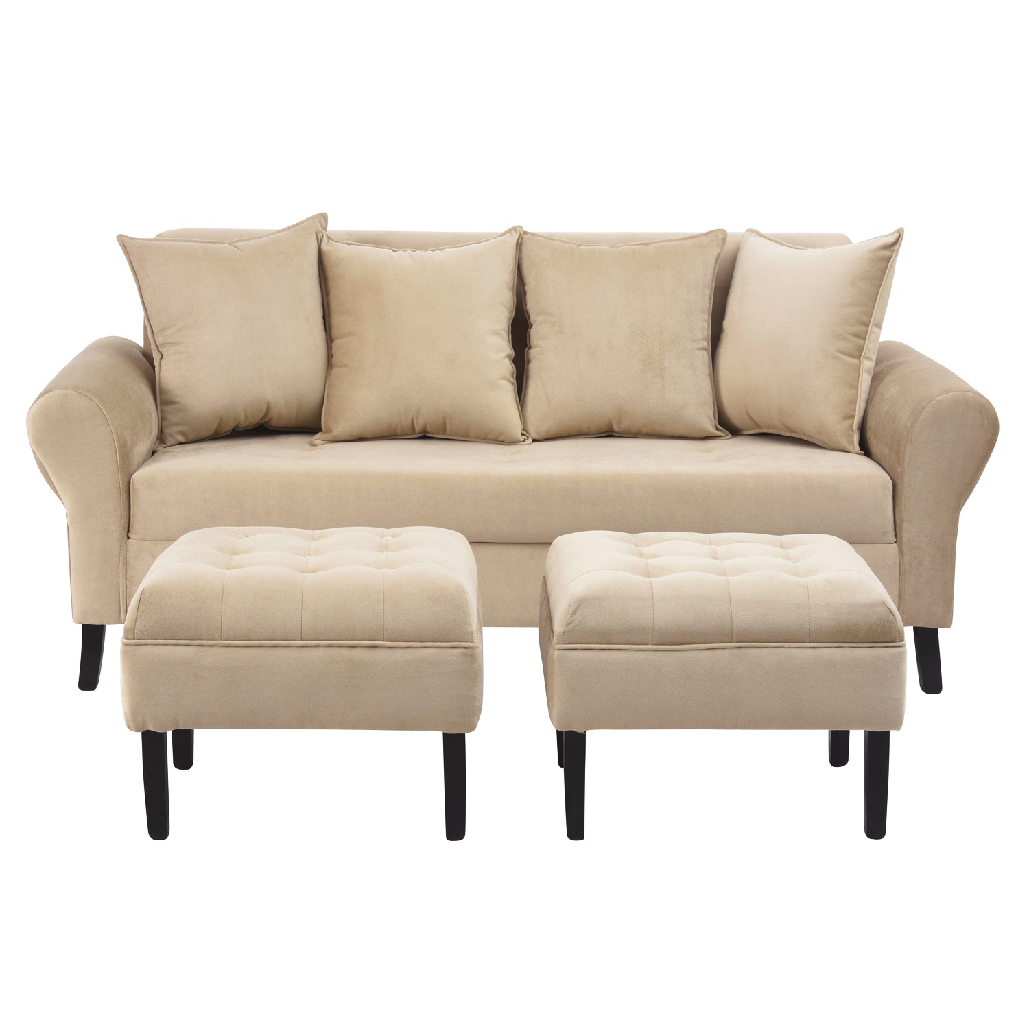 Bodevir - Sofa Lua 3C + 2 Pouf Felpa 20 Beige