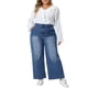 thumbnail image 2 of Agnes Orinda Pantalones de Mezclilla para Mujer Talla Grande Pierna Ancha Holgados Lavados Elásticos Casual con Bolsillos 3X Azul Medio, 2 of 6