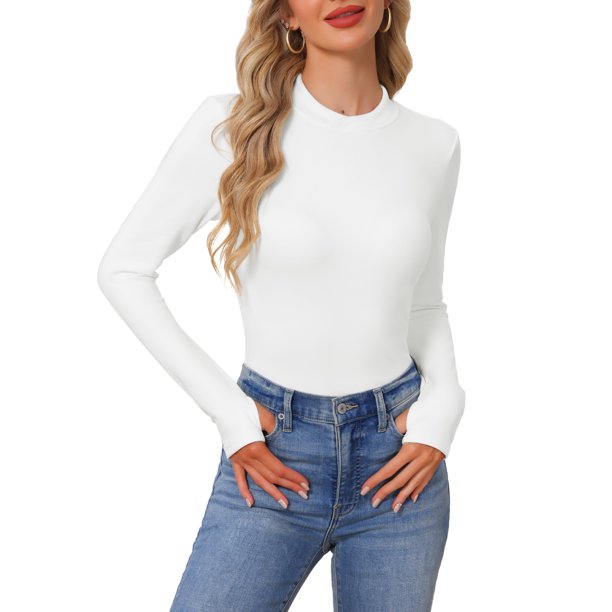 INSPIRE CHIC Ropa Interior Térmica para Mujeres con Agujeros para Pulgares Capa Básica de Forro Polar Manga Larga Long Johns Cuello Simulado Cruzado con Giro para Invierno Frío S Blanco