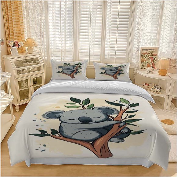 Koala Hugging Eucalyptus Branch Pattern Set Soft and Comfortable Bedding Set