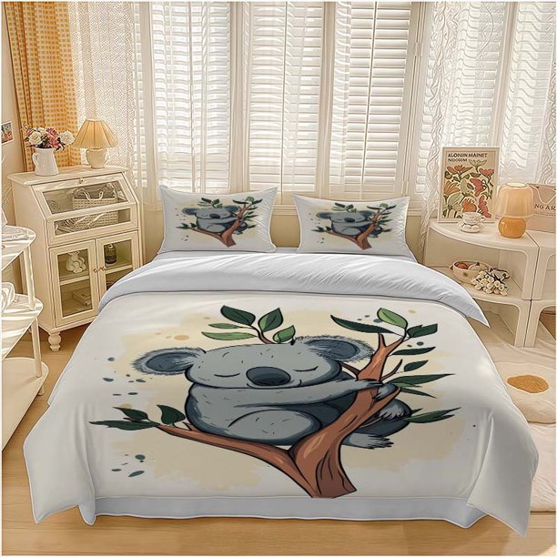 Koala Hugging Eucalyptus Branch Pattern Set Soft and Comfortable Bedding Set