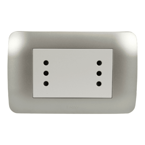 Enchufe Embutido Duplex 2P+T 10A Blanco / Plata Armado - Lexo