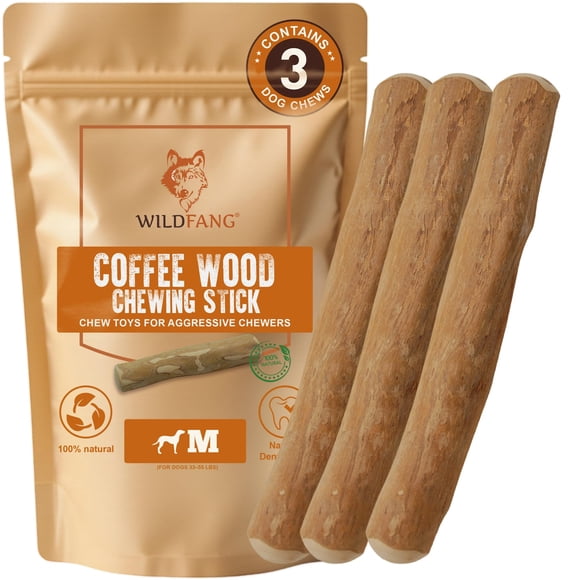Mordedor para perro Wildfang de madera de café – Mediano, paquete de 3