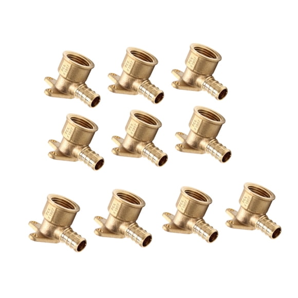 (paquete de 10) EFIELD Pex, codo con orejas caídas, conector de latón, 1/2 pulgada x 1/2 pulgada, he