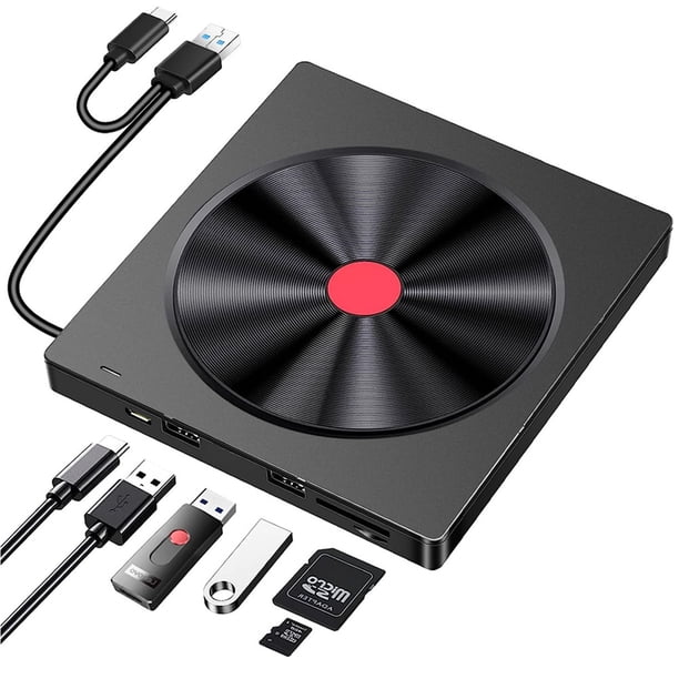 Unidad externa de CD/DVD para laptop, reproductor DVD slim 6 en 1 USB 3.0, grabadora de CD ROM, unidad de disco externa, compatible con computadoras de escritorio