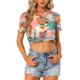 thumbnail image 1 of INSPIRE CHIC Top con Estampado de Hojas para Mujer Cuello Redondo Semi-Transparente Crop Tops XS Verde, 1 of 5