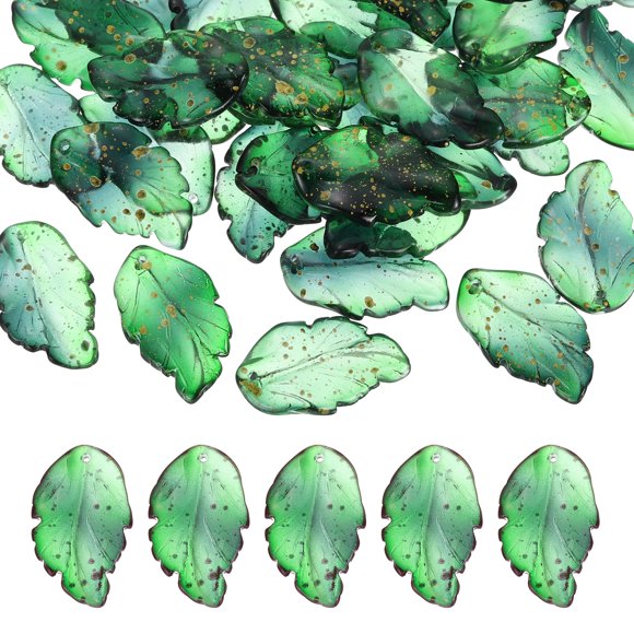 30 Piezas de Cuentas de Hojas de Cristal Translúcidas de Vidrio Checo para Espaciadores en la Fabricación de Joyas, Oro Verde Oscuro