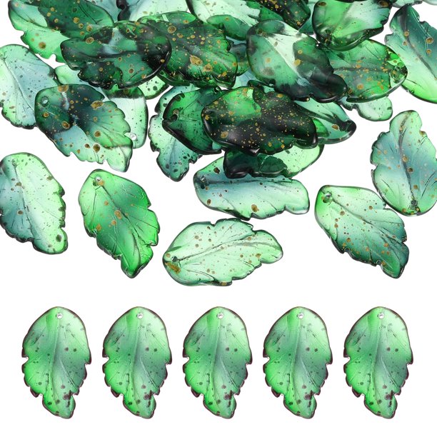 30 Piezas de Cuentas de Hojas de Cristal Translúcidas de Vidrio Checo para Espaciadores en la Fabricación de Joyas, Oro Verde Oscuro