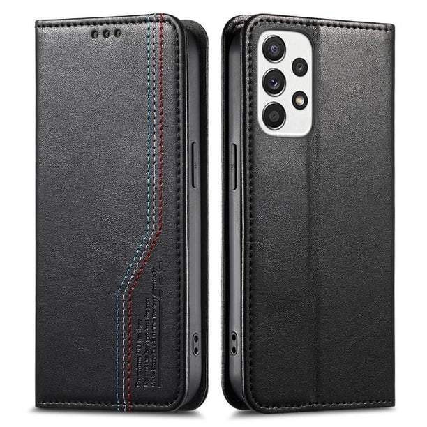 Funda tipo cartera para Samsung Galaxy A53 5G de piel con cierre magnético, ranuras para tarjetas y correa para la muñeca Negro