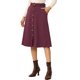 thumbnail image 4 of INSPIRE CHIC Falda Midi de Pana de Cintura Alta para Mujer, Línea A, con Botones al Frente, Plisada, con Cinturón y Bolsillos, Burdeos M, 4 of 6