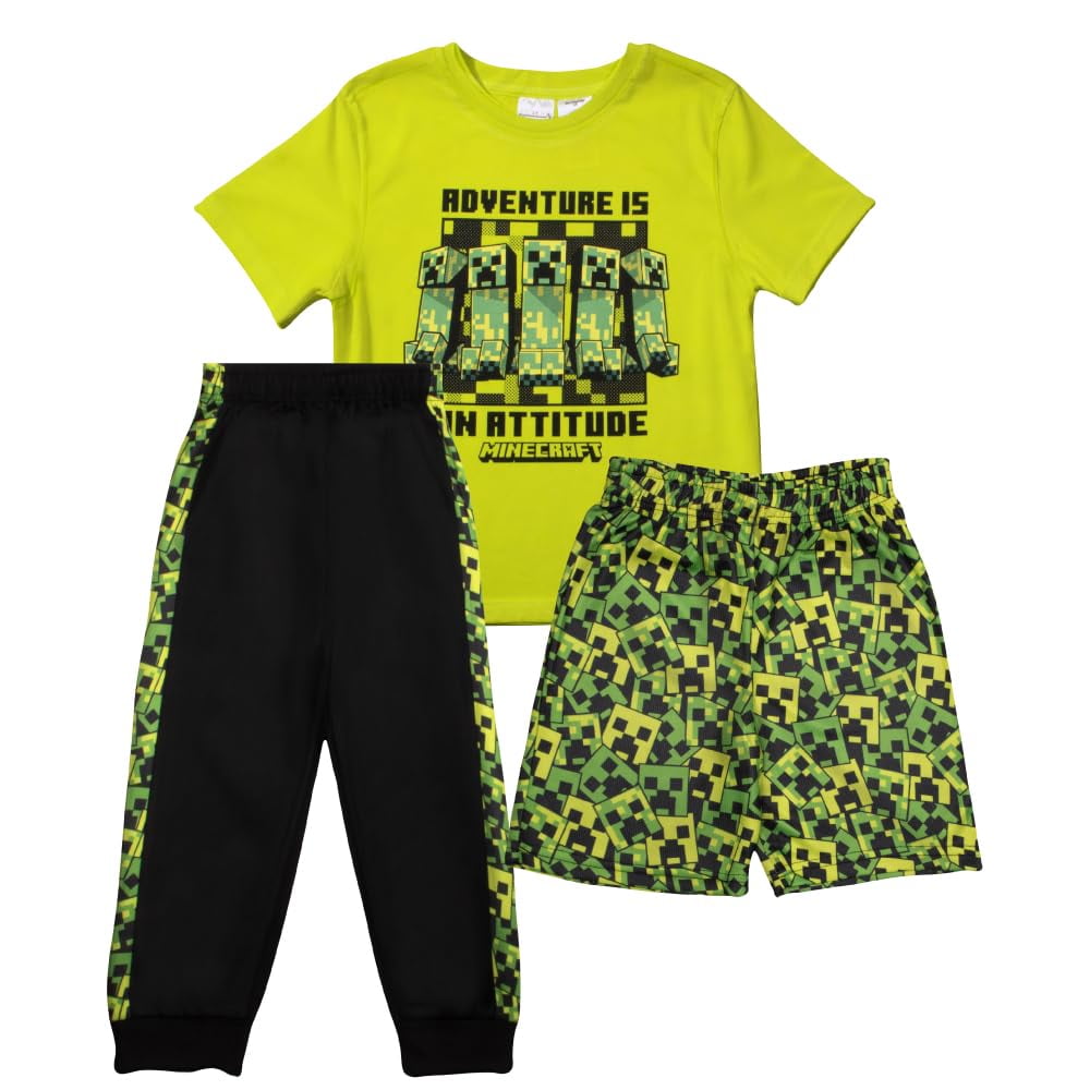 Conjunto De 3 Piezas Para Niños Minecraft: Remera, Shorts Y Joggers Talla 8