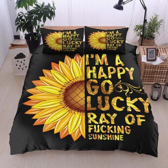 Sunflower Im A Happy Go Lucky Ray Of Fuc Sunshine Quilt Duvet Cover Set 3-Piece Bedding Set