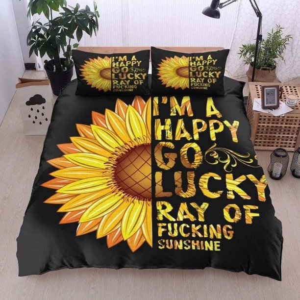 Sunflower Im A Happy Go Lucky Ray Of Fuc Sunshine Quilt Duvet Cover Set 3-Piece Bedding Set