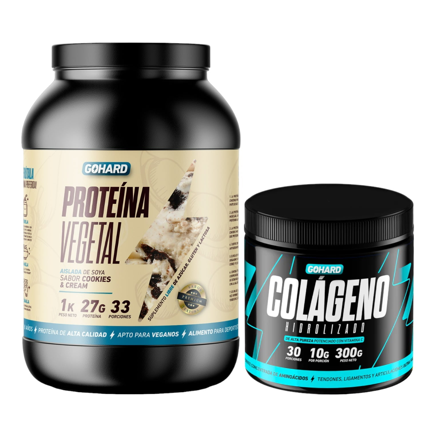 Gohard - Proteina Vegetal Cookies And Cream 1kg Pack Colageno Hidrolizado 300 Gr