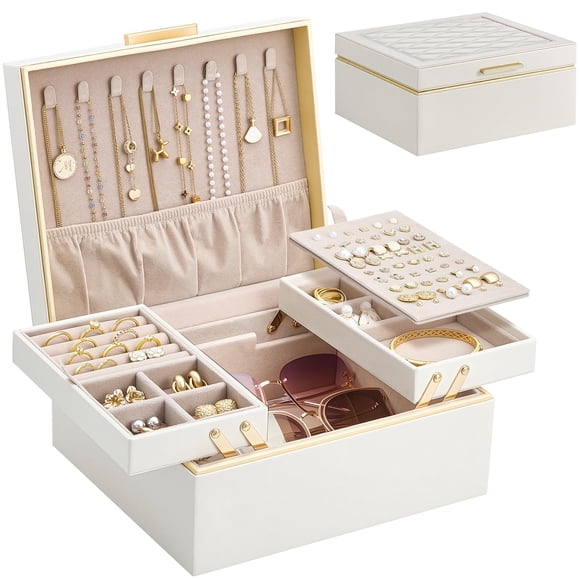 Caja de Joyas Lolalet Organizador de 2 Niveles en Cuero PU 24x21x11 cm