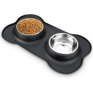 Veatool - Pet Serving Bowls 2 Cuencos De Acero Inoxidable Con Almohadillas De Silicona Antideslizantes Para Dar De Comer A Perros Gatos Cachorros Pequeño Mediano (S, Negro)