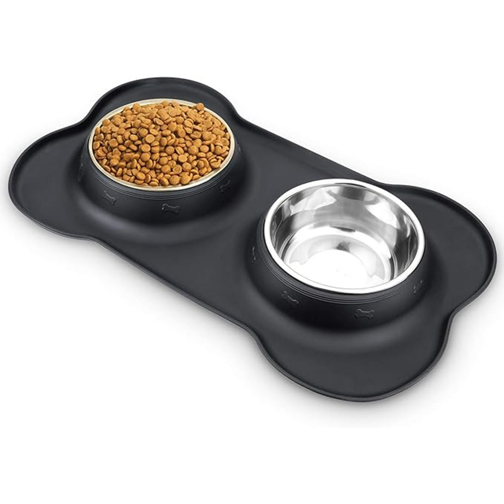 Veatool - Pet Serving Bowls 2 Cuencos De Acero Inoxidable Con Almohadillas De Silicona Antideslizantes Para Dar De Comer A Perros Gatos Cachorros Pequeño Mediano (s, Negro)