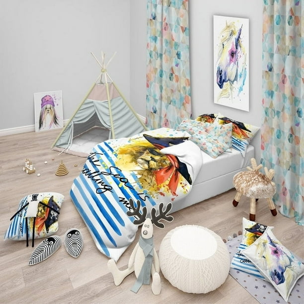 Designart 'Tigre pirata con sombrero El mar me llama' Juego de cama infantil moderno -