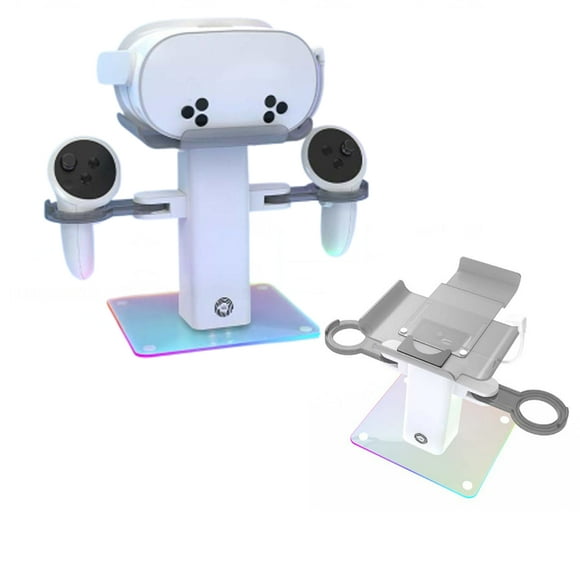 Soporte de RV ajustable compatible con Meta Quest 3 - Soporte de pantalla para el mando de los auriculares con soporte ajustable para guardar accesorios-Blanco