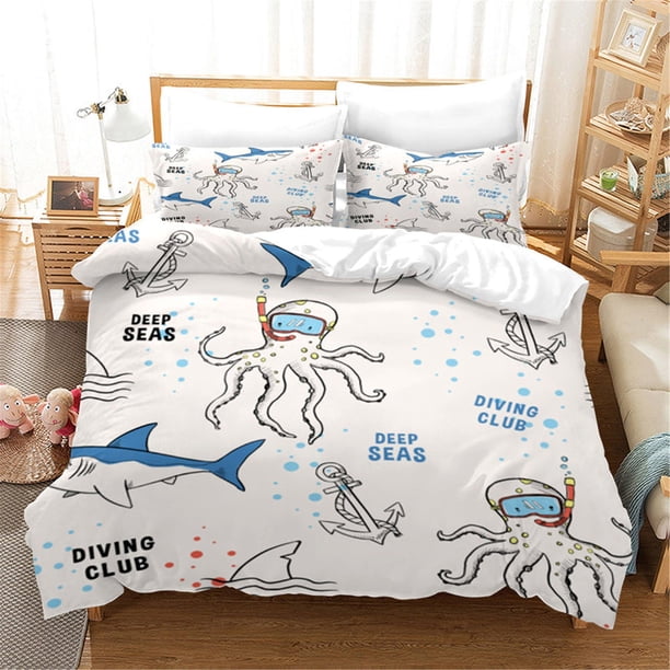 Set Funda Nórdica Pulpo Tiburón 3d Blanco