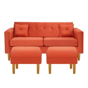 Bodevir - Sofa New Retro 3C + 2 Pouf Felpa 04 Naranjo