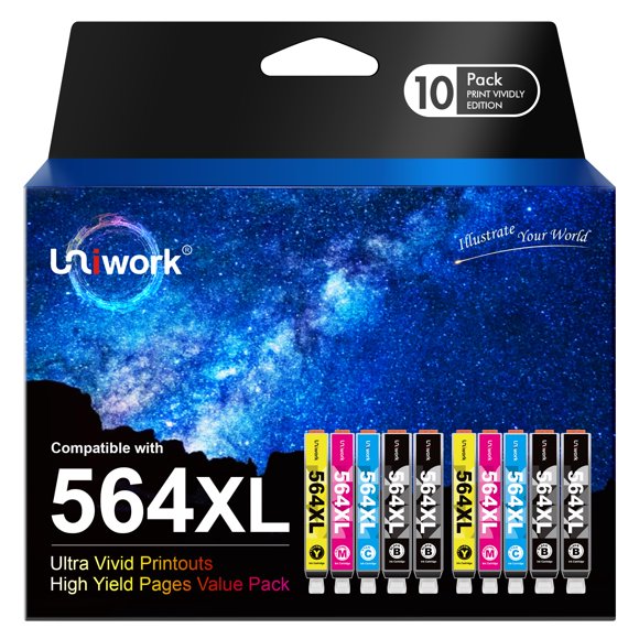Cartucho de tinta Uniwork de repuesto para HP 564 564XL, paquete de 10