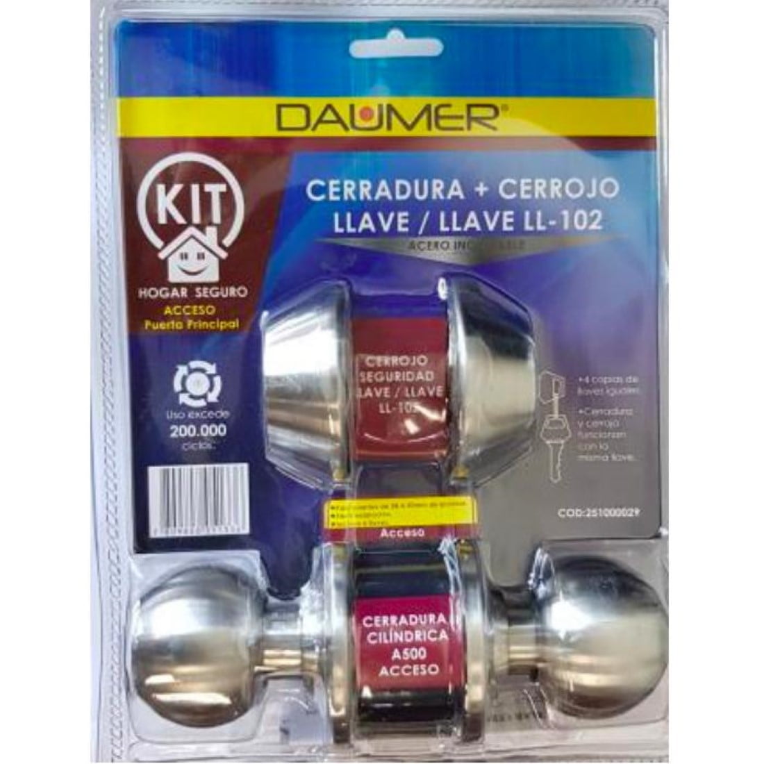 Lioi - Set Cerradura Acceso Pomo + Cerrojo Llave/llave Ll102 Acero Inoxidable