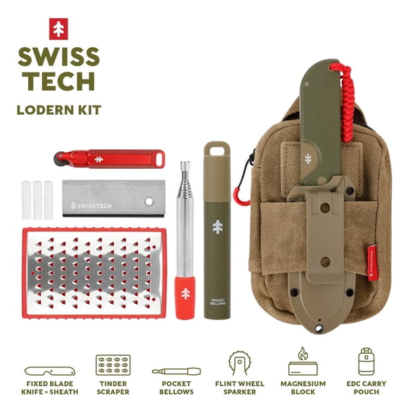 Kit Cuchillo Fijo Swiss Tech 6 Piezas Acero 18cm Camping