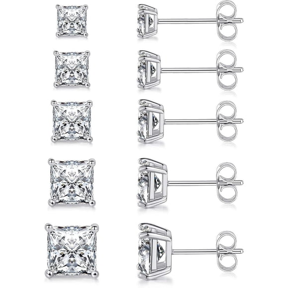 MDFUN Stud Earrings for Women, 18K Gold Plated CZ Set of 5