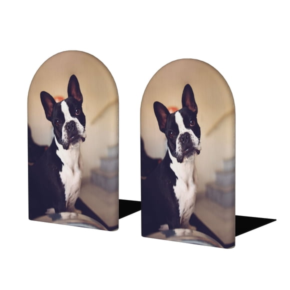 Boston Terrier Sujetalibros decorativos temáticos, tope para estantería con base antideslizante, uso dual para hogar y oficina - 2 piezas