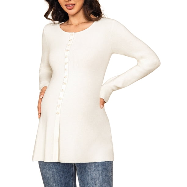 INSPIRE CHIC Vestido de Maternidad de Manga Larga Casual Túnica Línea A Babydoll Vestidos de Suéter 2XL Blanco