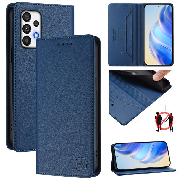 Funda Billetera con Soporte para Samsung Galaxy A72 Bloqueo RFID Plegable Azul