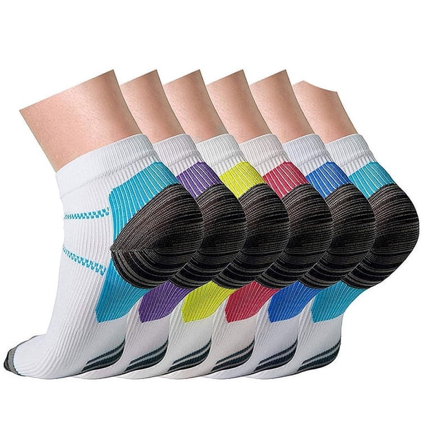 7 pares de calcetines de compresión para fascitis plantar para mujeres y hombres: ideales para atletismo, soporte, viajes en avión, enfermería y senderismo. Calcetines de compresión de 7 pares para mu