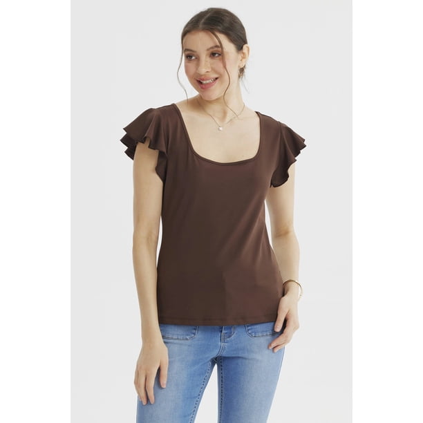 Polera Mujer Con Vuelo Escote Cuadrado Chocolate