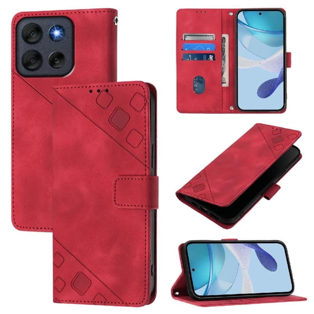 Funda Cartera para Motorola Moto G56 con Soporte y Ranuras, Resistente a Golpes y Rayones Rojo