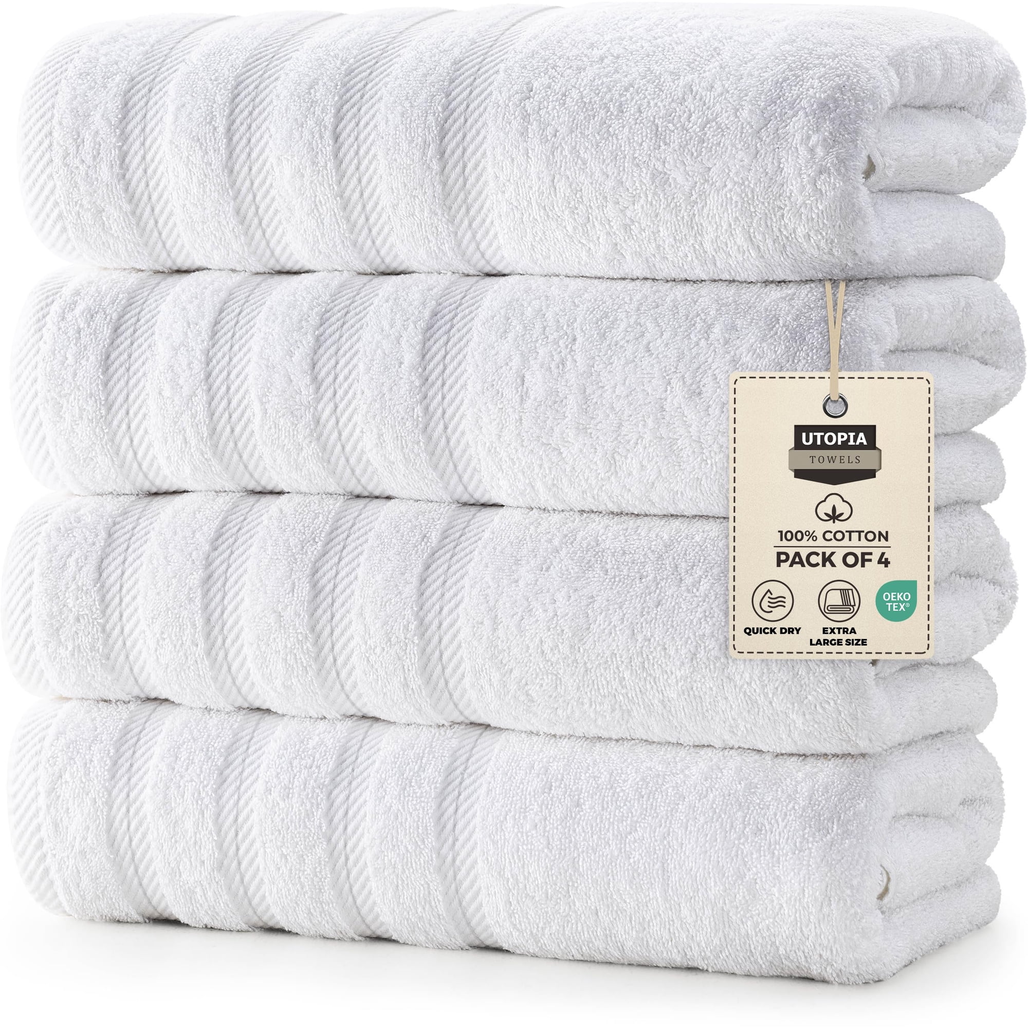 Toallas De Baño Utopia Towels Premium, Extra Grandes, Paquete De 4, Blancas