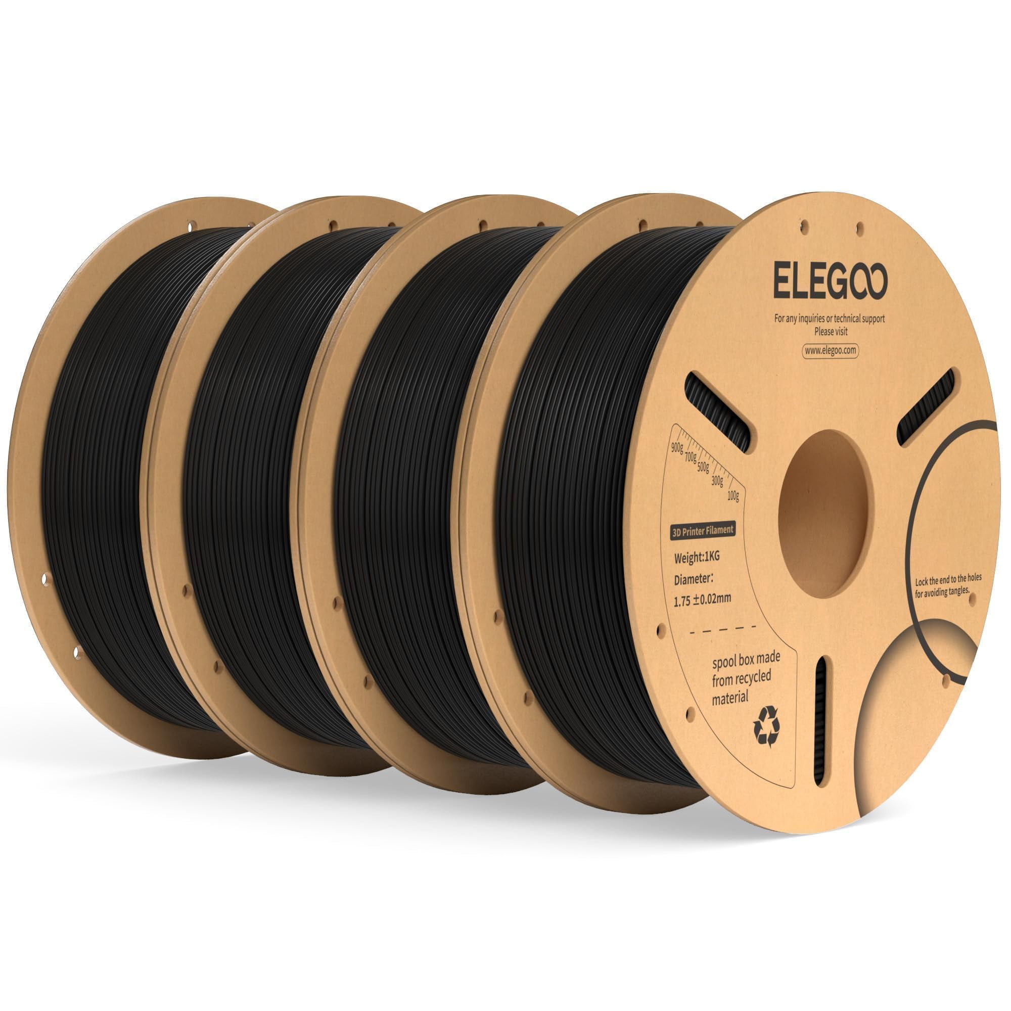 Filamento Para Impresora 3d Elegoo Pla Plus, 1,75 Mm, Negro, 4 Kg