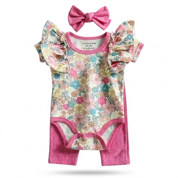 Conjunto De Body Manga Corta + Pantalon Y Diadema Para Niñas Primavera Verano