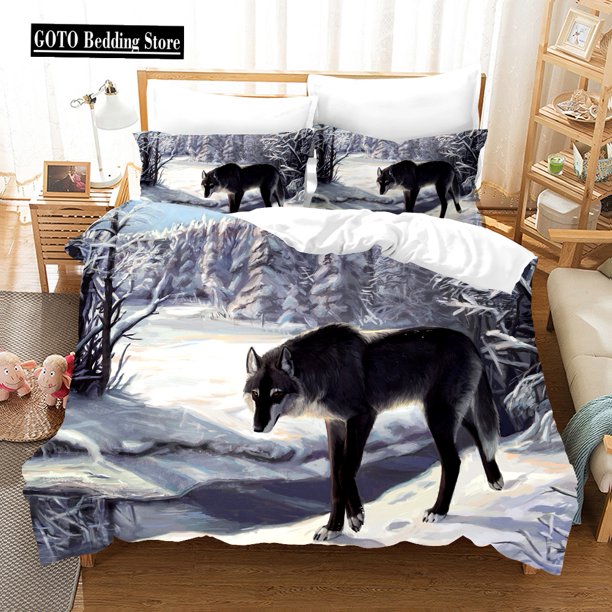 x437 Bed SheetsWestern Duvet Cover Set Love Wolf Bedding Bed Sets Size Super Elastic, No Fading Bed Room Set Quilt Bedding Set 3-Piece Bedding Set (1 Duvet Cover + 2 Pillow Shams) nj437