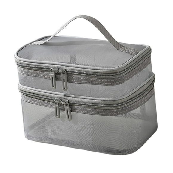 Neceser de doble capa para mujer, bolsa de maquillaje, organizador de cosméticos para baño, accesorios, artículos de tocador, barniz de uñas de aceite Gris