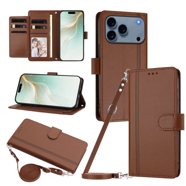Funda Cartera de Cuero Sintético para iPhone 18 Pro, Marrón