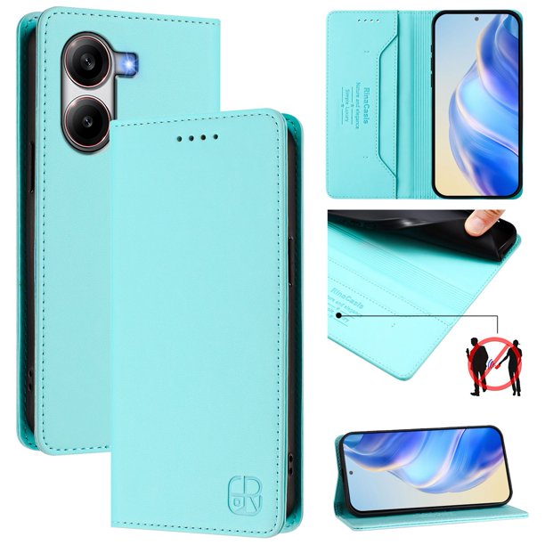 Funda Billetera con Soporte para Xiaomi Poco X7 Pro Bloqueo RFID Plegable Verde menta